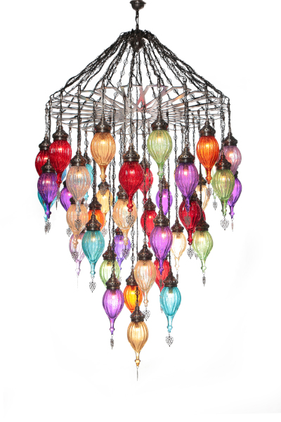 De Luxe Chandelier with 43 Special Colorful Pyrex Glasses